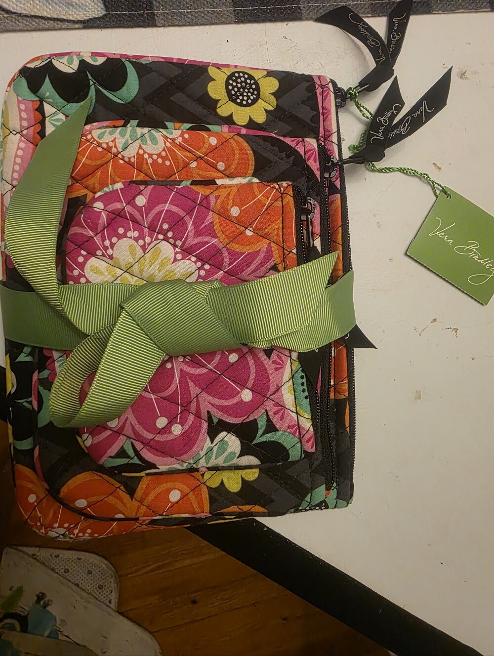 Vera Bradley Floral Quilted Cosmetic Bag Set in Pink, Orange & Green